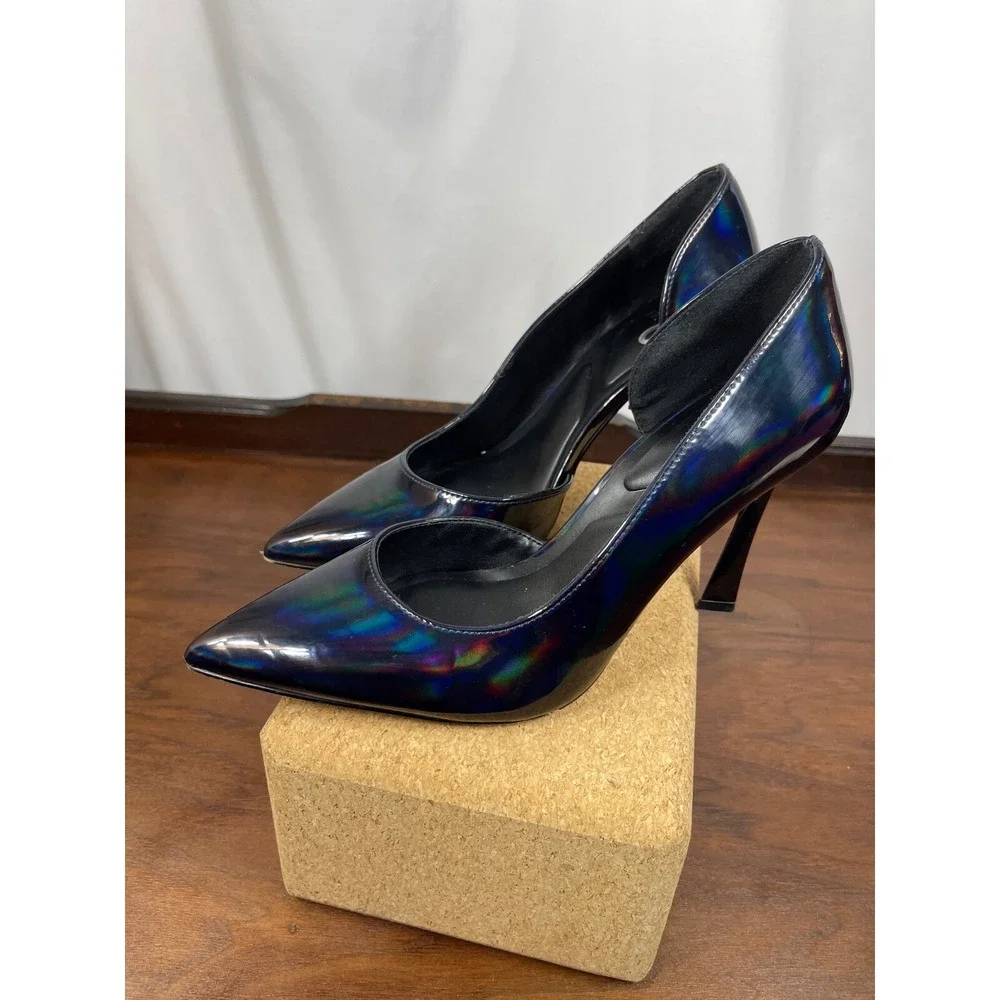 Black Patent Iridescent Sz 6.5 Pump Hologram Prom Formal Point Toe Stiletto Mix6